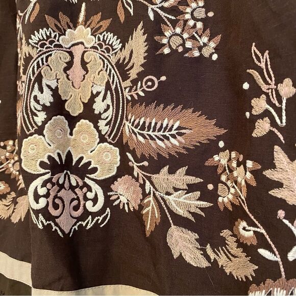 Ann Taylor Loft floral embroidered brown linen blend lined A line skirt midi -6 - Picture 2 of 10